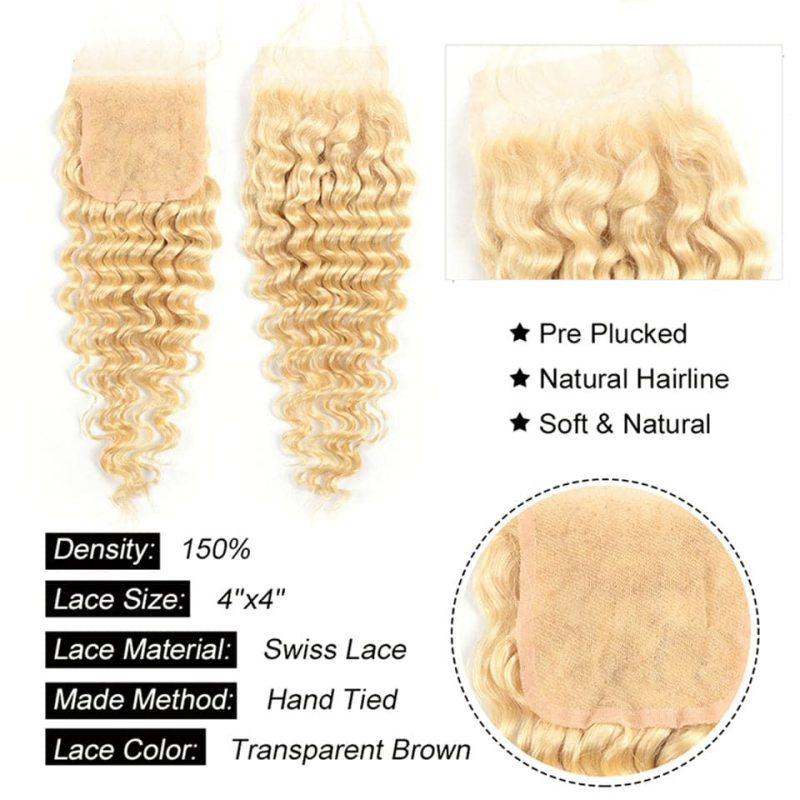 4x4 5x5 6x6 613# Virgin Hair Deep Wave Transparent Lace Closure - 图片 2